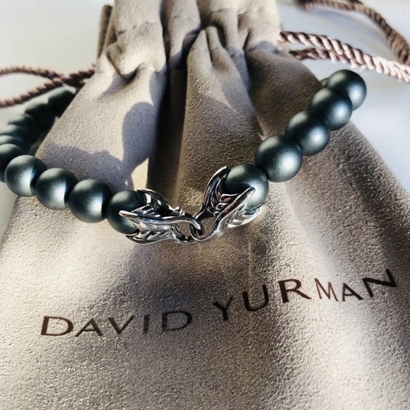 David Yurman Men's Spiritual Bead Bracelet w Matte Hematite & Silver Wave 8.5 in - Picture 2 of 10